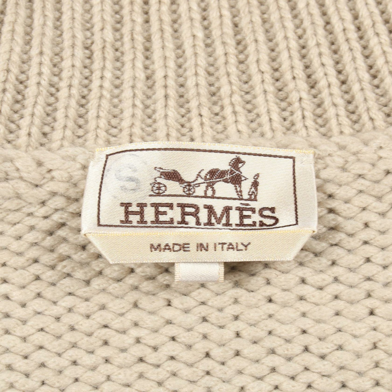 愛馬仕 Decalcomanie 針織羊絨衫，米色多色，二手男士 M 碼-2