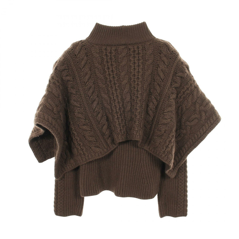 愛馬仕 (HERMES) 斗篷式針織衫 #40 羊絨 Moheya Brown 二手女款-1