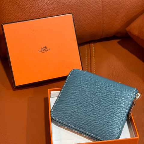 HERMES藍色絲巾短夾 SILK IN