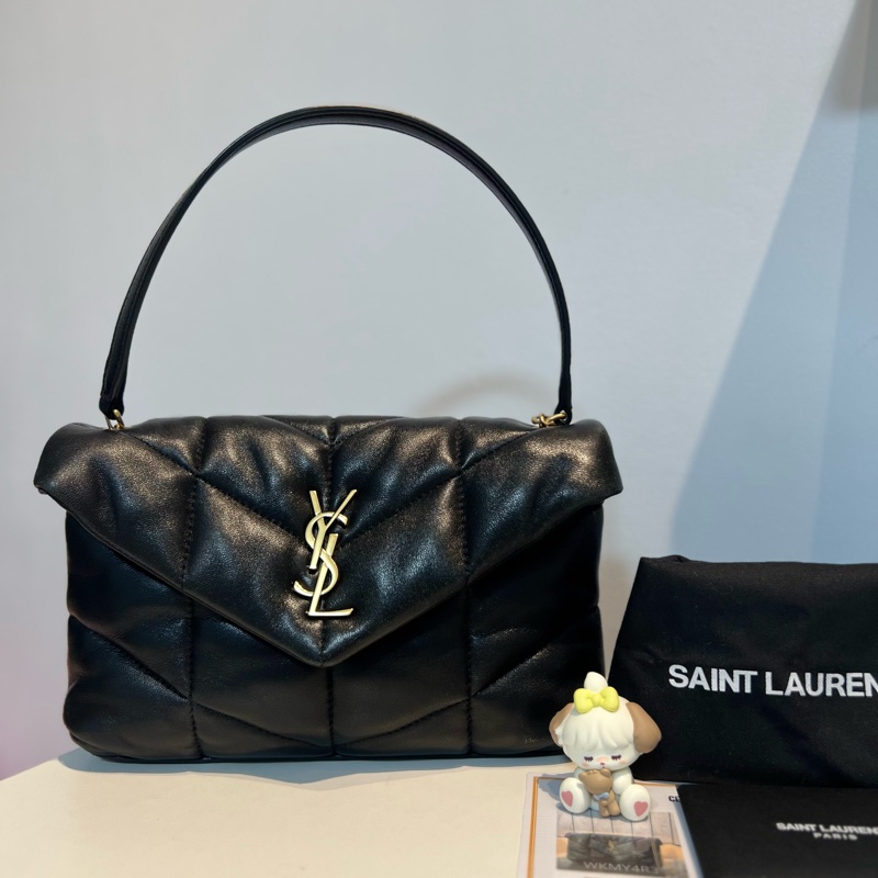 YSL Mini Puffer羊皮鏈條包-黑金-0