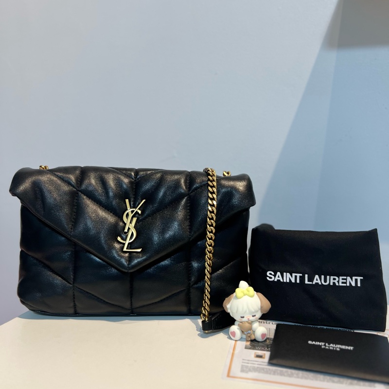 YSL Mini Puffer羊皮鏈條包-黑金-1
