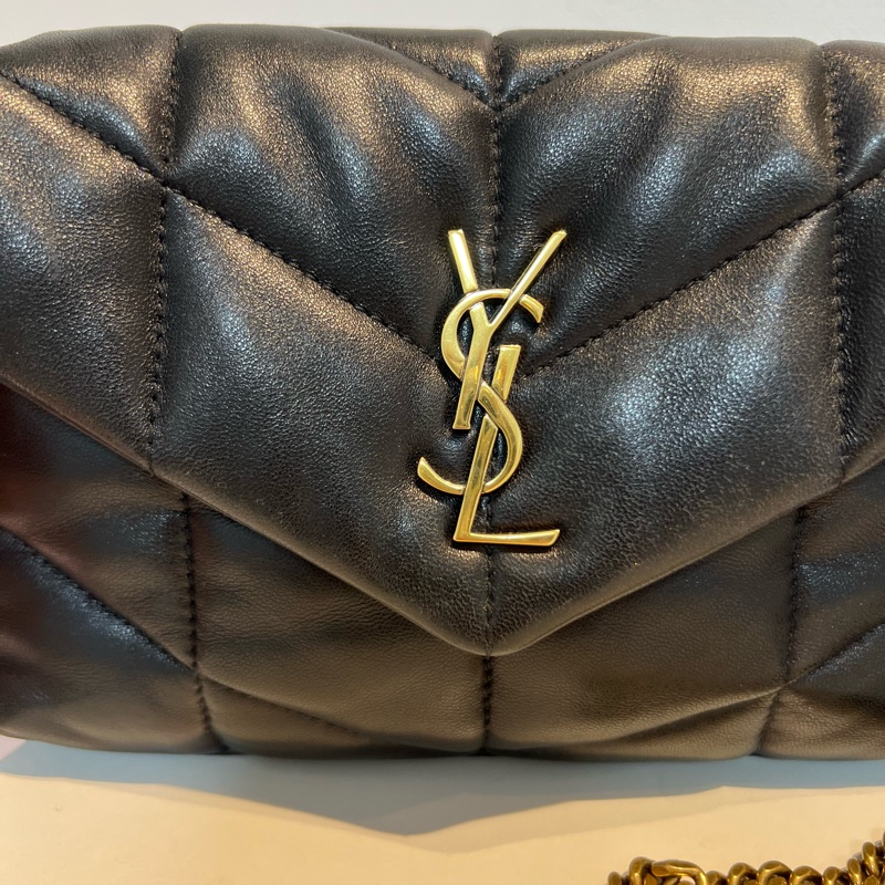 YSL Mini Puffer羊皮鏈條包-黑金-2