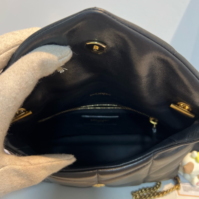 YSL Mini Puffer羊皮鏈條包-黑金-3