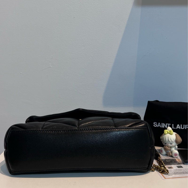 YSL Mini Puffer羊皮鏈條包-黑金-4