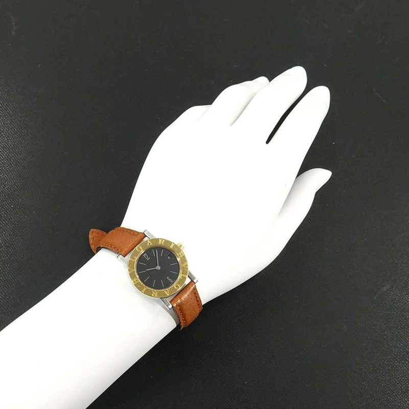 寶格麗雙色腕錶 BB26SGLD 女士日期顯示黑色黃金石英錶-2