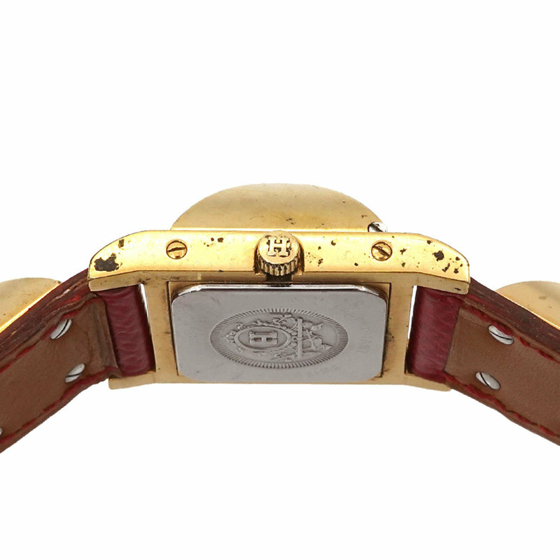 愛馬仕 Medor 女士金字塔金鉚釘腕錶，白色和紅色皮革錶帶，石英機芯-4