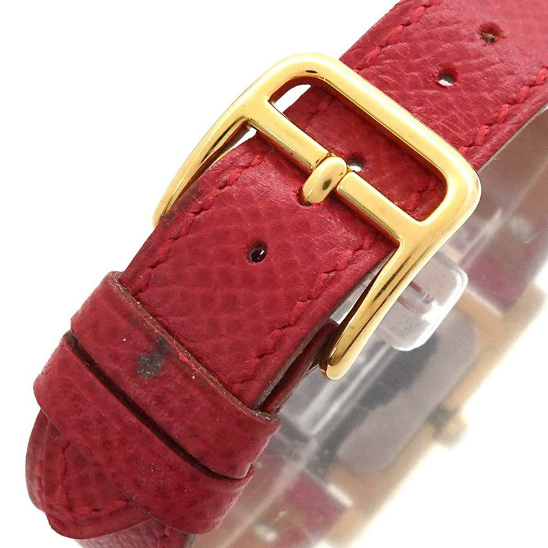 愛馬仕 Medor 女士金字塔金鉚釘腕錶，白色和紅色皮革錶帶，石英機芯-6