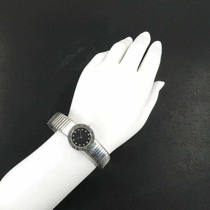 寶格麗 Tubogas BB232TS 女士腕錶，鑲嵌 12 顆鑽石，日期顯示，黑色石英機芯-2