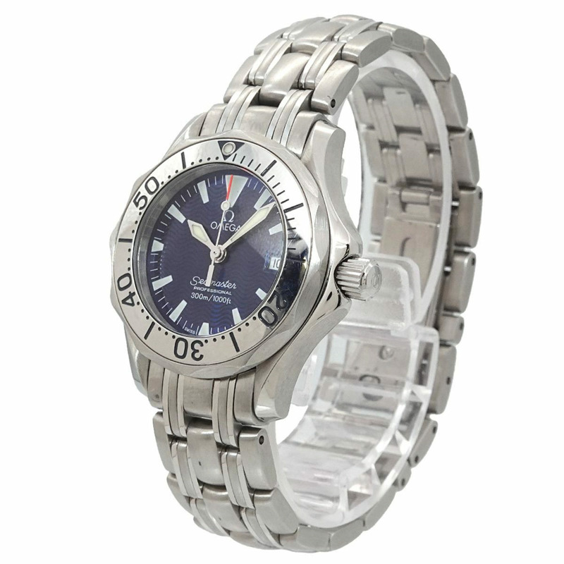 歐米茄海馬300專業潛水錶2285 80女錶,附日期顯示,海軍藍錶盤,石英機芯-1