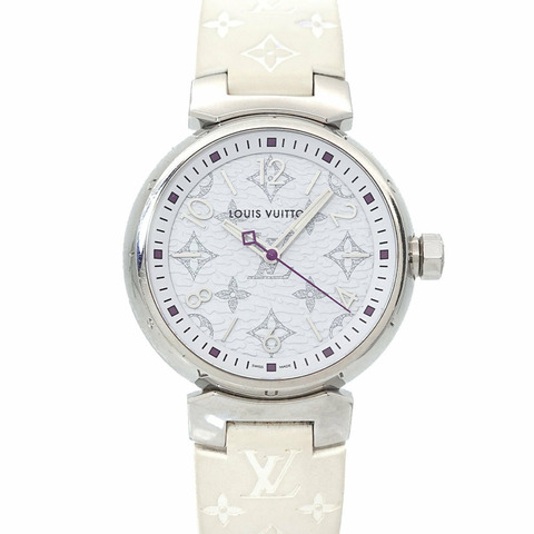 路易威登 Tambour MM Monogram 白色 QA116 女士石英腕錶