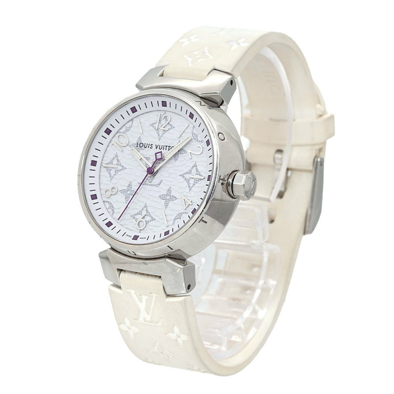 路易威登 Tambour MM Monogram 白色 QA116 女士石英腕錶-2