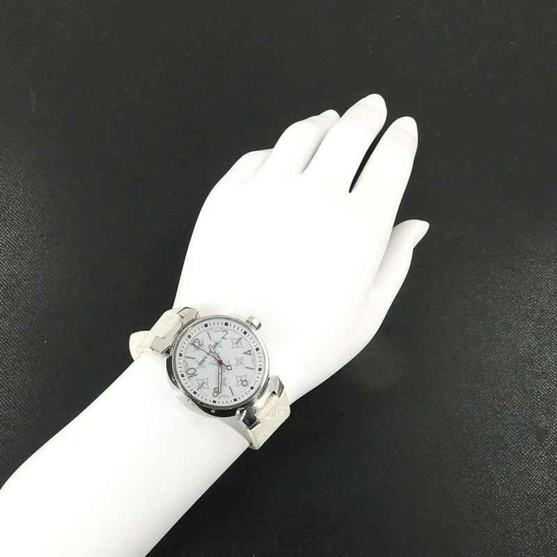 路易威登 Tambour MM Monogram 白色 QA116 女士石英腕錶-3
