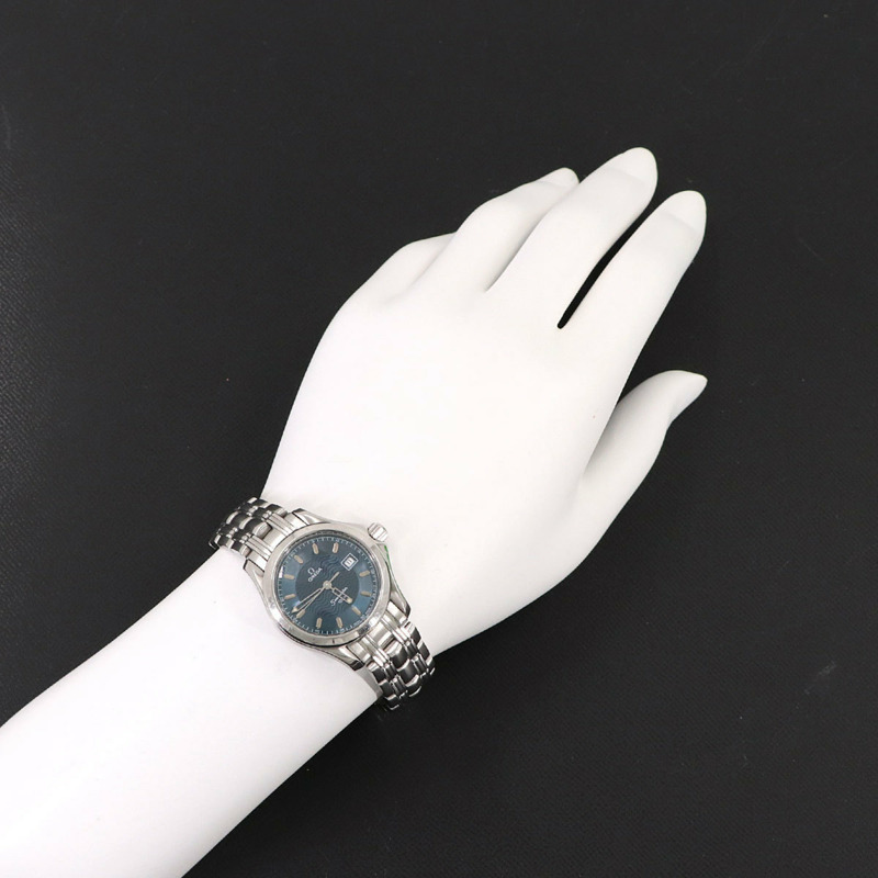 歐米茄海馬系列120公尺2571 81女錶日期顯示藍色石英錶-2