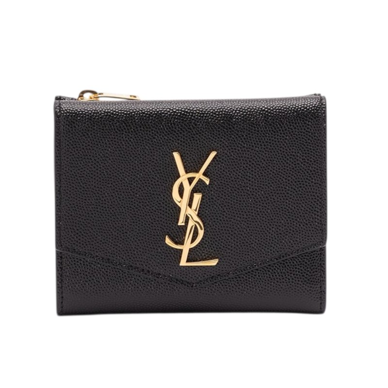 【YSL】SAINT LAURENT Uptown 粒面壓紋皮革 拉鍊 對開 皮夾 卡夾 短夾 黑色 582296-0