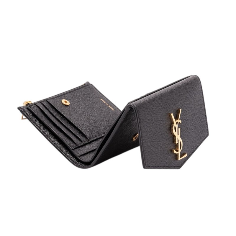 【YSL】SAINT LAURENT Uptown 粒面壓紋皮革 拉鍊 對開 皮夾 卡夾 短夾 黑色 582296-1