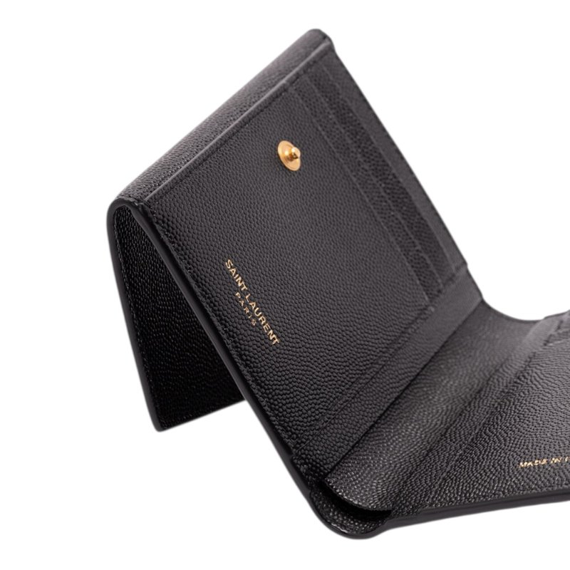 【YSL】SAINT LAURENT Uptown 粒面壓紋皮革 拉鍊 對開 皮夾 卡夾 短夾 黑色 582296-2