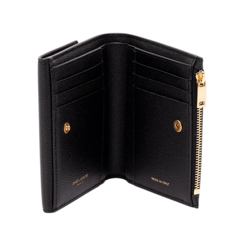 【YSL】SAINT LAURENT Uptown 粒面壓紋皮革 拉鍊 對開 皮夾 卡夾 短夾 黑色 582296-3