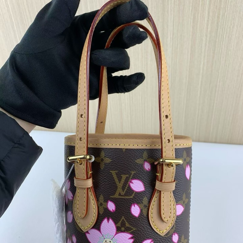 LV村上隆聯名櫻花 老花 nano水桶 芯片款17*9*13 98新配件肩帶塵袋-1