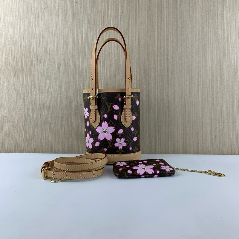 LV村上隆聯名櫻花 老花 nano水桶 芯片款17*9*13 98新配件肩帶塵袋-2