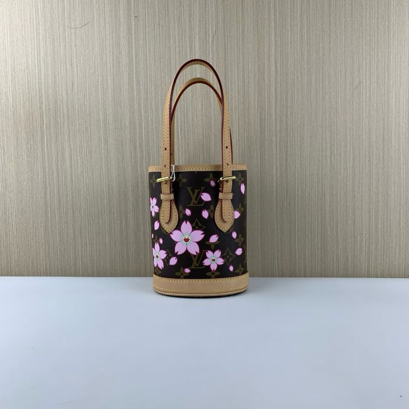 LV村上隆聯名櫻花 老花 nano水桶 芯片款17*9*13 98新配件肩帶塵袋-6