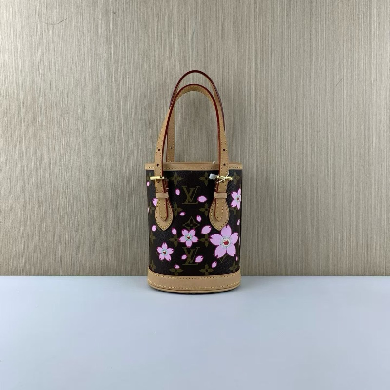 LV村上隆聯名櫻花 老花 nano水桶 芯片款17*9*13 98新配件肩帶塵袋-7