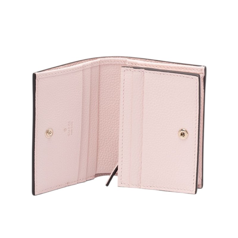 【GUCCI 古馳】GG Marmont 雙G LOGO牛皮拚帆布 皮夾 卡夾 短夾 米色 烏木色 粉色 841358-3