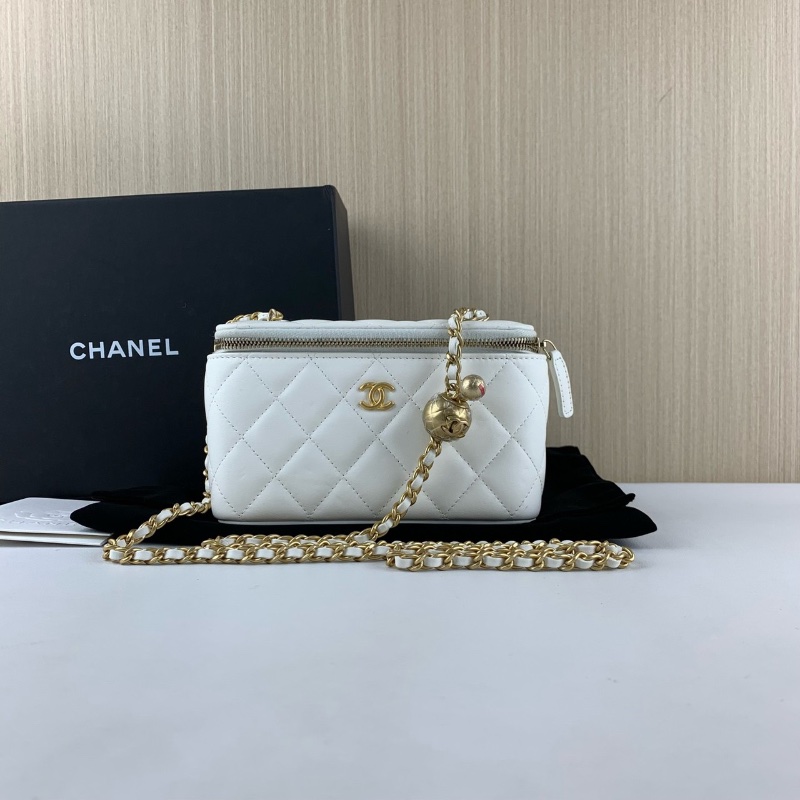 Chanel 金球 長盒子化妝盒 白色 羊皮 芯片款17*9.5*8 99新配件塵袋-1
