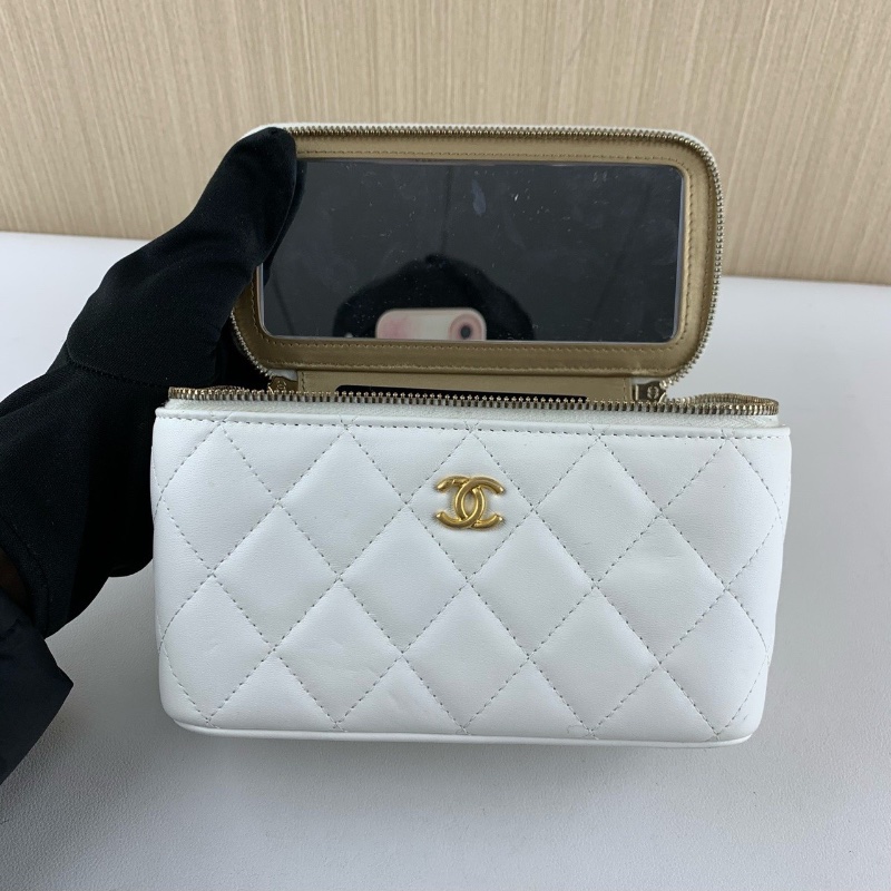 Chanel 金球 長盒子化妝盒 白色 羊皮 芯片款17*9.5*8 99新配件塵袋-2