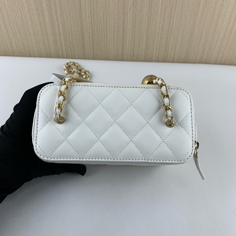 Chanel 金球 長盒子化妝盒 白色 羊皮 芯片款17*9.5*8 99新配件塵袋-4