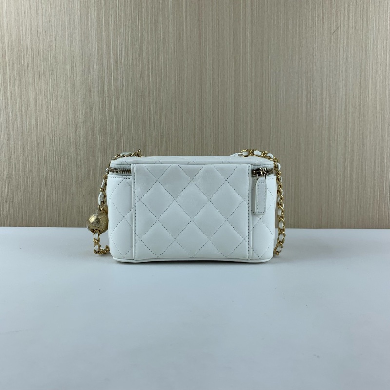 Chanel 金球 長盒子化妝盒 白色 羊皮 芯片款17*9.5*8 99新配件塵袋-8