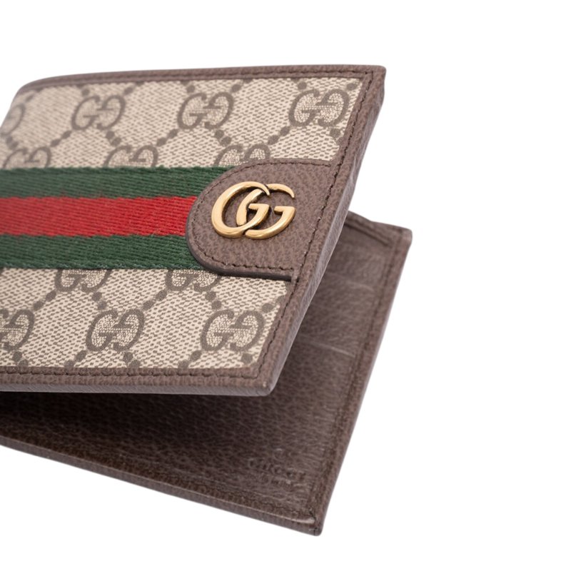 【GUCCI 古馳】GG Ophidia 帆布 牛皮 皮夾 卡夾 短夾 米色 烏木色 834271-1