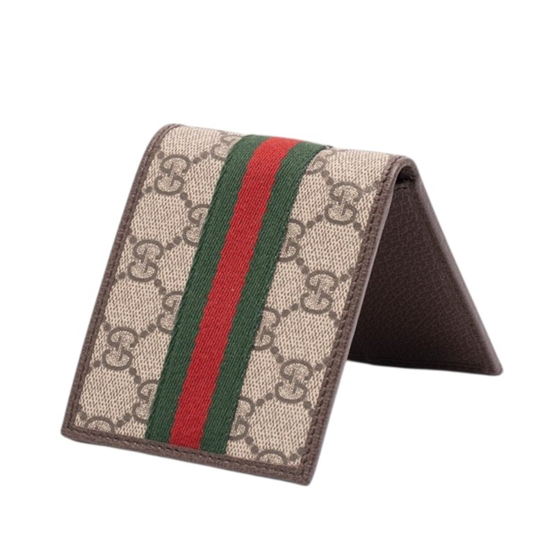 【GUCCI 古馳】GG Ophidia 帆布 牛皮 皮夾 卡夾 短夾 米色 烏木色 834271-3
