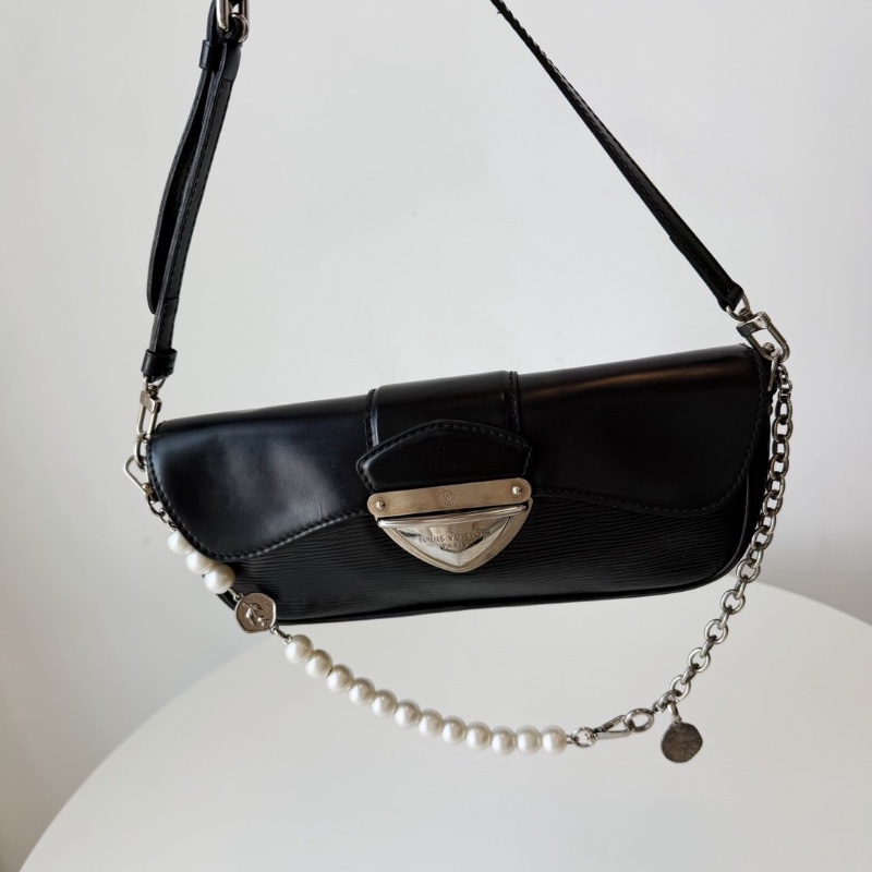 lv 黑色水波紋大銀扣晚宴腋下包25*12 98新配件塵袋-1