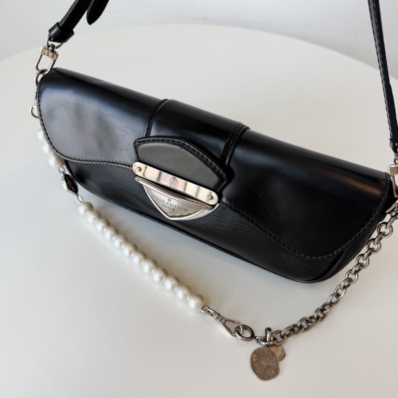 lv 黑色水波紋大銀扣晚宴腋下包25*12 98新配件塵袋-8