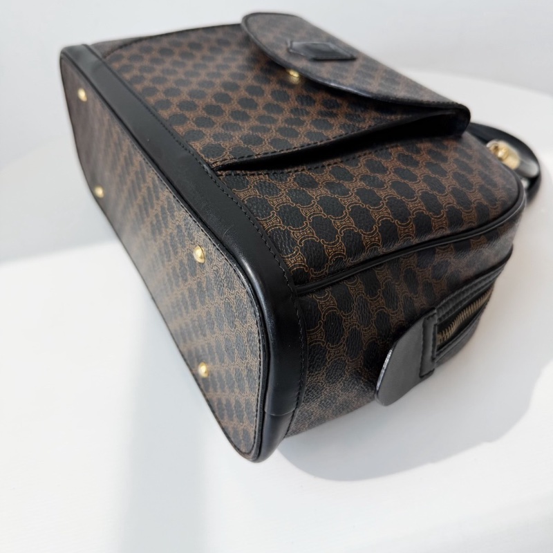 Celine黑色老花中古包手提包貝殼包保齡球半月珍妮包 31x20x11 98新配件塵袋-8