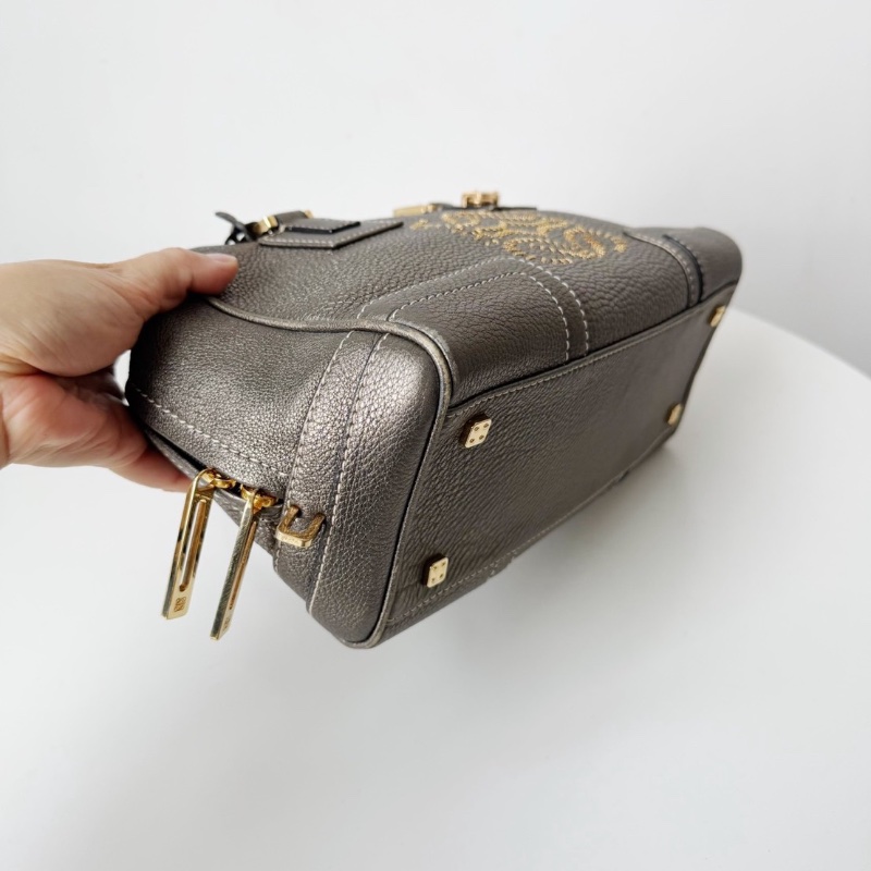 Loewe銀灰色金屬 鏈條大logo枕頭包28*15*13  98新配件塵袋-6