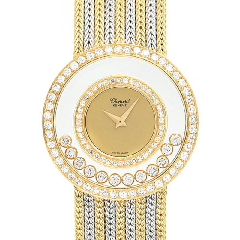 蕭邦男士Happy Diamonds腕錶,雙鑽錶圈,12顆活動鑽石,750黃金x白金,212684-0001-0