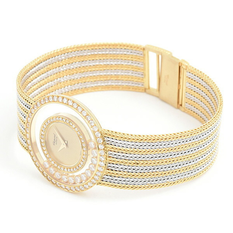 蕭邦男士Happy Diamonds腕錶,雙鑽錶圈,12顆活動鑽石,750黃金x白金,212684-0001-1