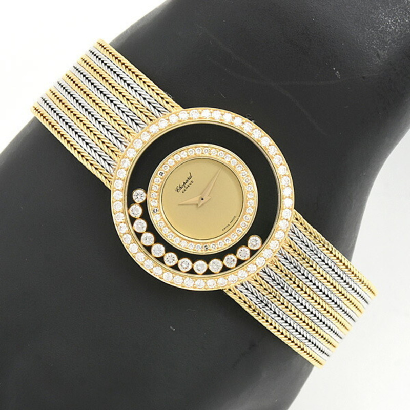 蕭邦男士Happy Diamonds腕錶,雙鑽錶圈,12顆活動鑽石,750黃金x白金,212684-0001-6