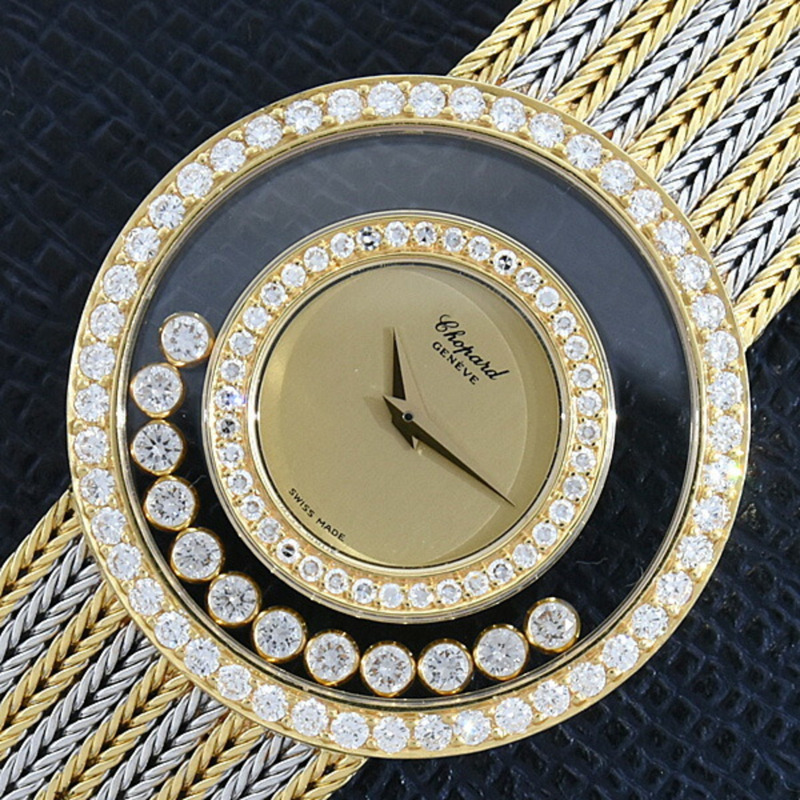 蕭邦男士Happy Diamonds腕錶,雙鑽錶圈,12顆活動鑽石,750黃金x白金,212684-0001-7