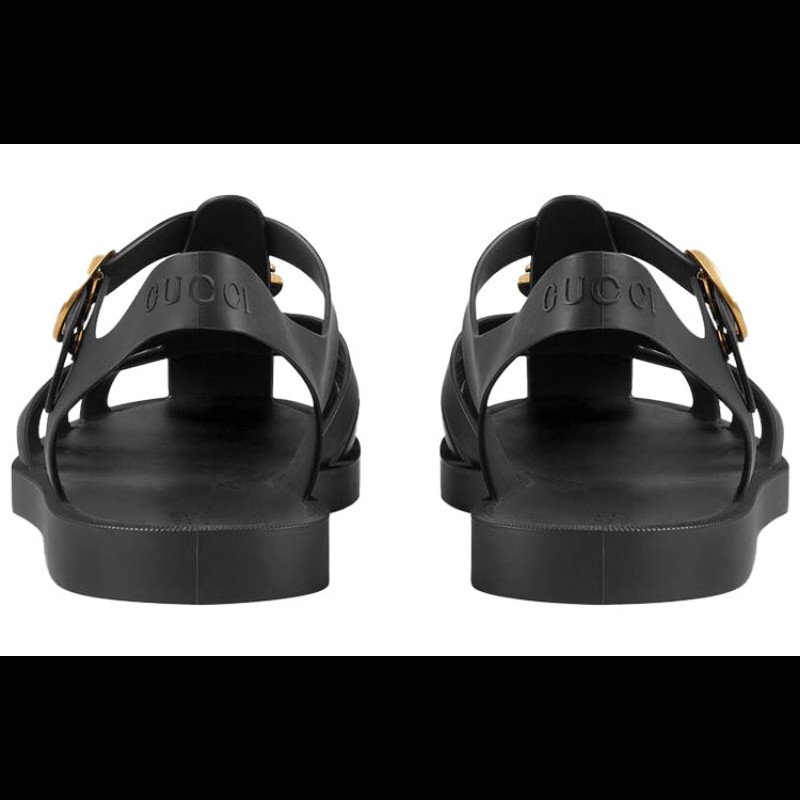 GUCCI 古馳 橡膠金色扣帶涼鞋 黑色 UK5-3