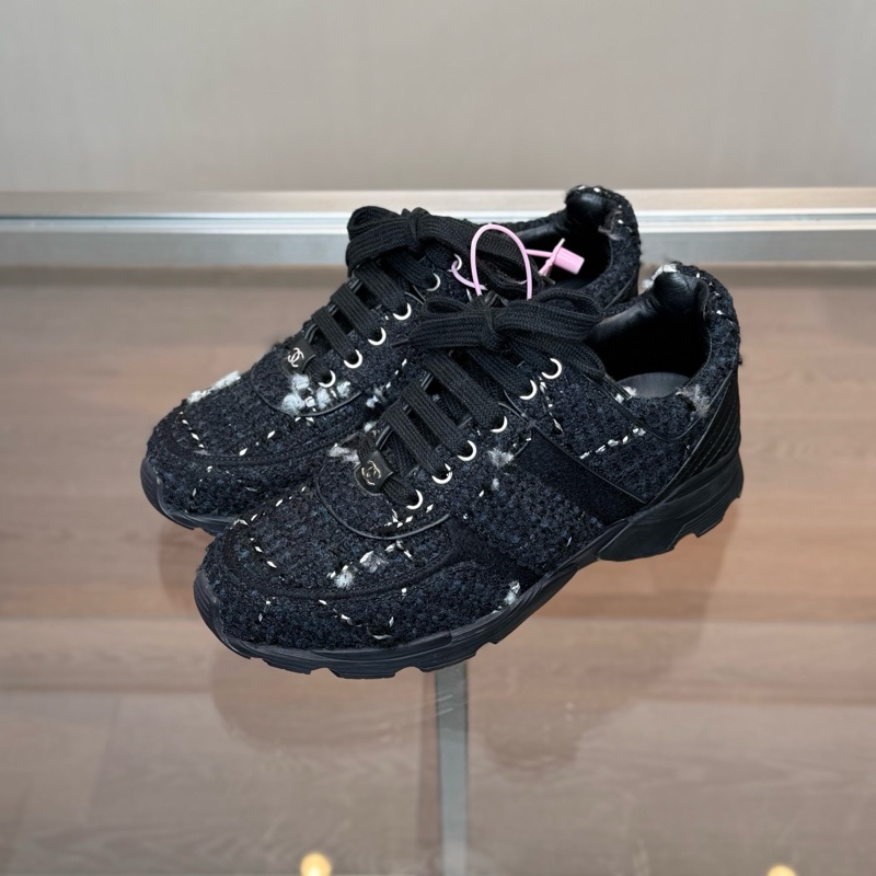 Chanel/香奈兒 黑色編織破壞運動鞋 38 碼99新-0