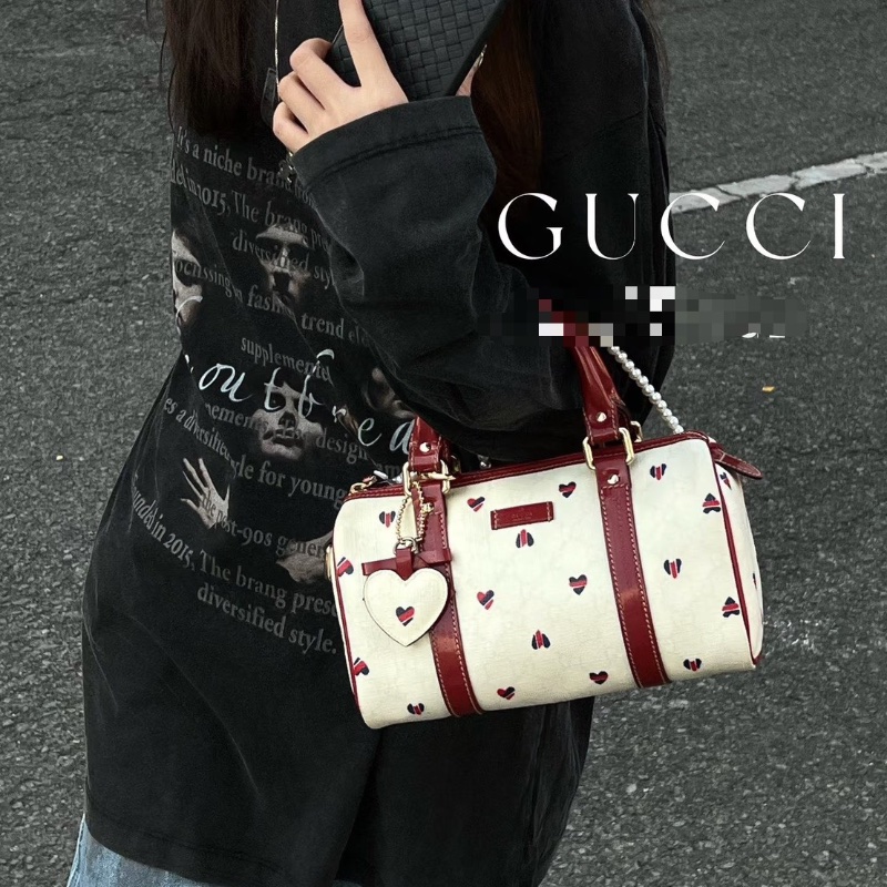 Gucci愛心情人節限定 小號26老花暗紋波士頓26*15 98新配件塵袋-0