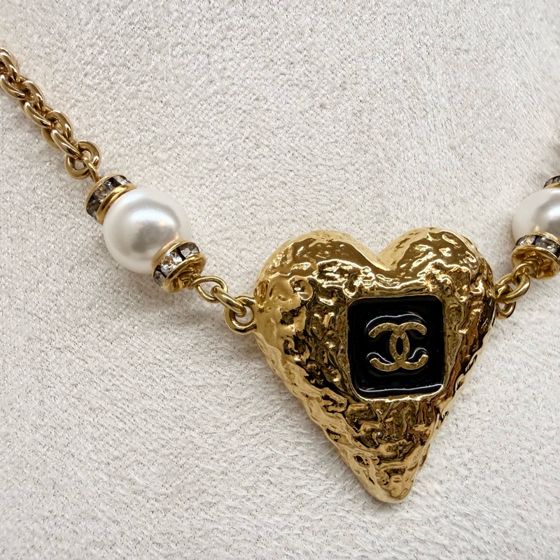 Chanel 23K金色愛心琺瑯熔岩珍珠項鍊-3