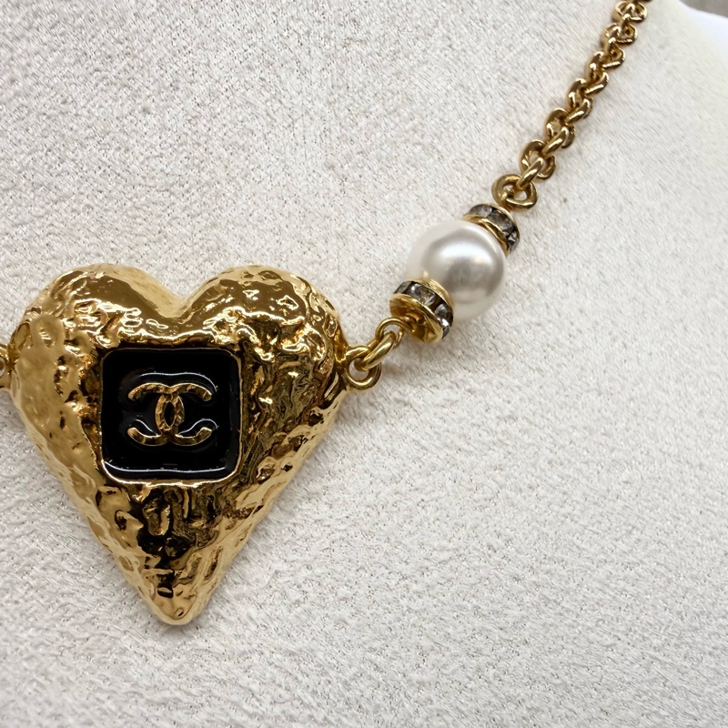 Chanel 23K金色愛心琺瑯熔岩珍珠項鍊-4