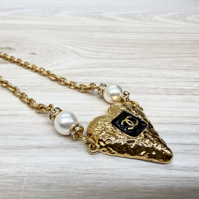 Chanel 23K金色愛心琺瑯熔岩珍珠項鍊-5