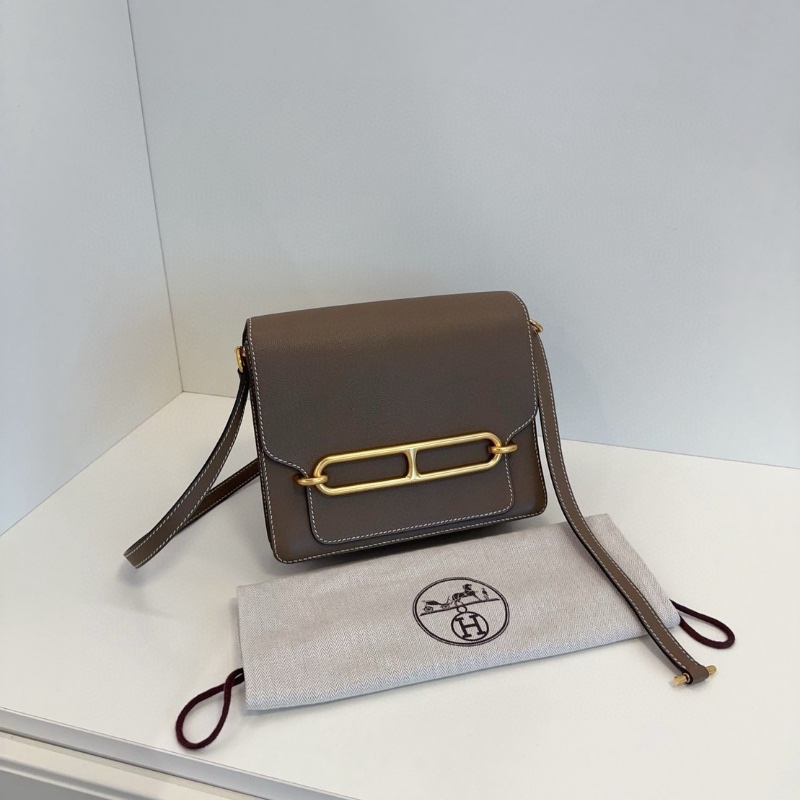 Hermes 經典款 Roulis   豬鼻子 23 大象灰金斜背包23*20*6  98新配件塵袋-1