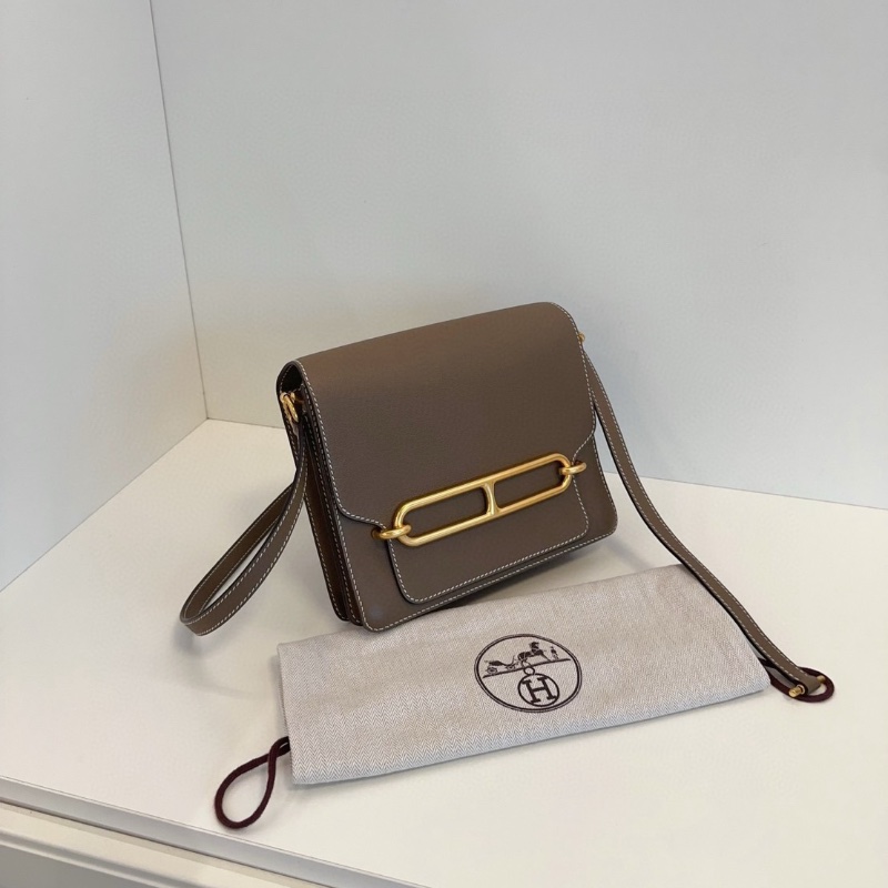 Hermes 經典款 Roulis   豬鼻子 23 大象灰金斜背包23*20*6  98新配件塵袋-3