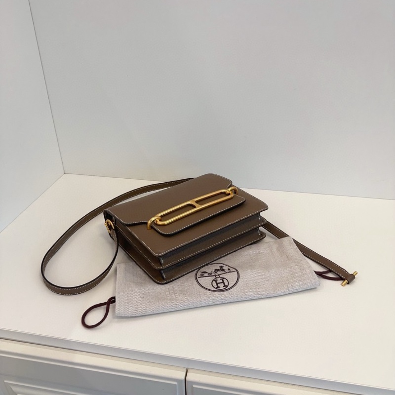 Hermes 經典款 Roulis   豬鼻子 23 大象灰金斜背包23*20*6  98新配件塵袋-5