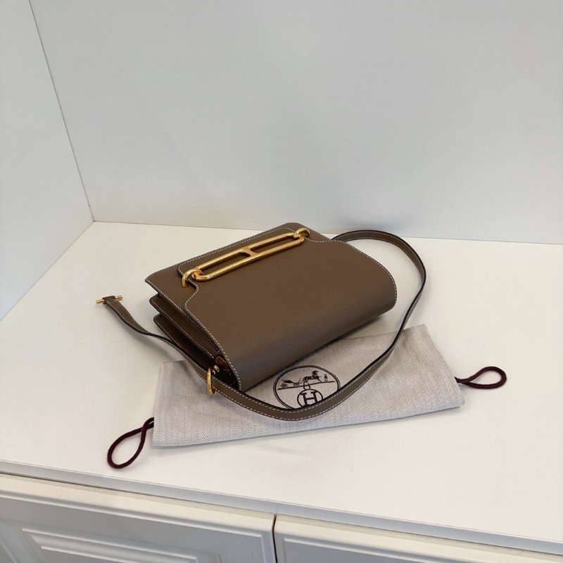 Hermes 經典款 Roulis   豬鼻子 23 大象灰金斜背包23*20*6  98新配件塵袋-7